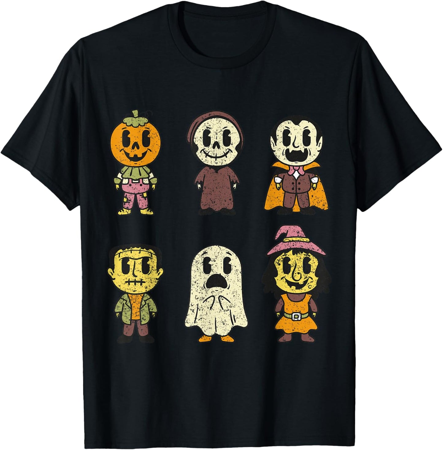 Vintage Halloween Pumpkin Witch Ghost Vampire Retro Gift T-Shirt - T-Shirt | Black
