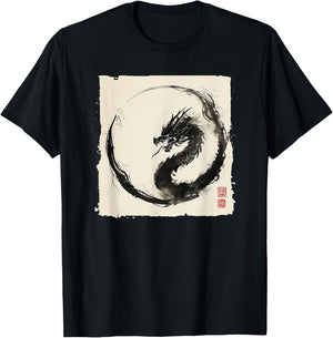 Eastern Dragon Majesty: Vintage Ink Art Collection T-Shirt - T-Shirt | Black