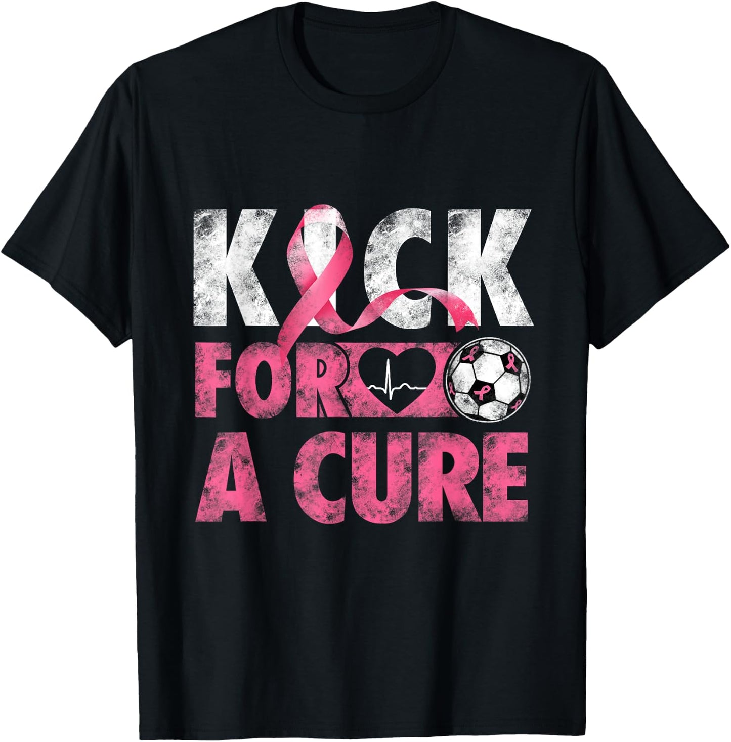 Kick For a Cure Breast Cancer Awareness Pink Ribbon Soccer T-Shirt - T-Shirt | Black