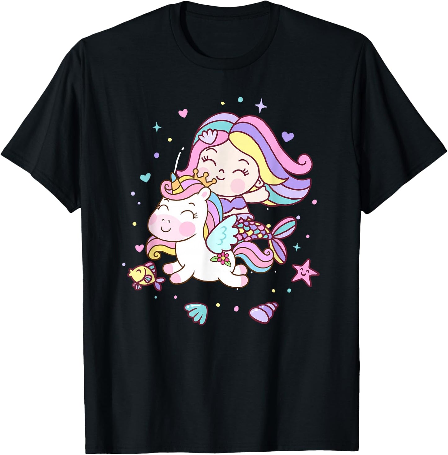 Unicorn kisses Mermaid wishes | Birthday Girl T-Shirt - T-Shirt | Black