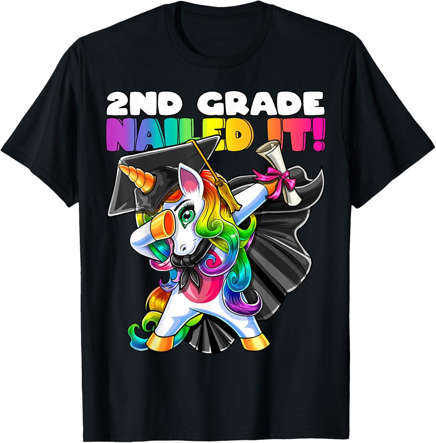 Dabbing Unicorn 2nd Grade Graduation Cap Gown Gift Girls T-Shirt - T-Shirt | Black