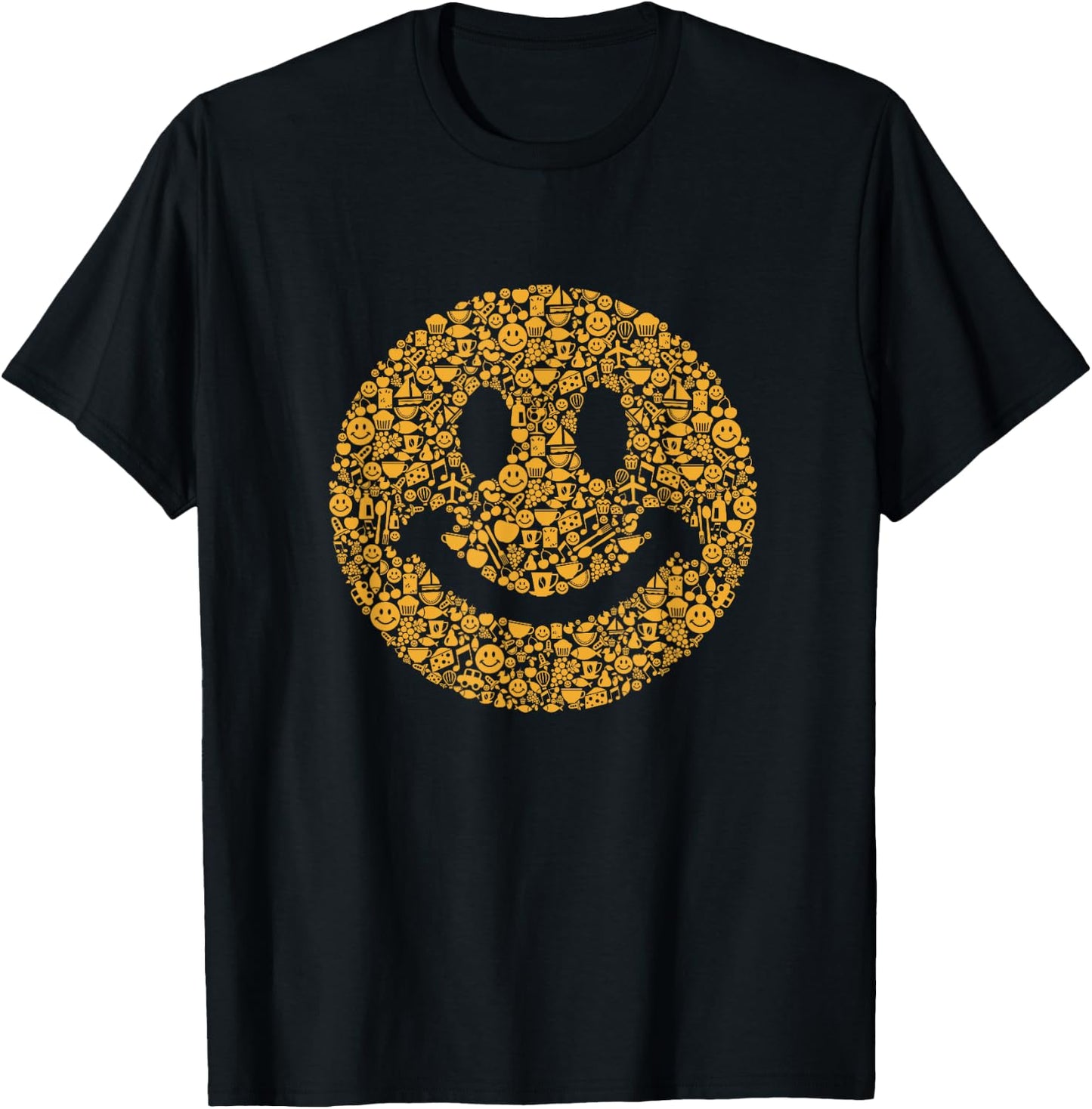 Funny Smiling Art Coffee Cheese Cupcakes Apples Airplane T-Shirt - T-Shirt | Black