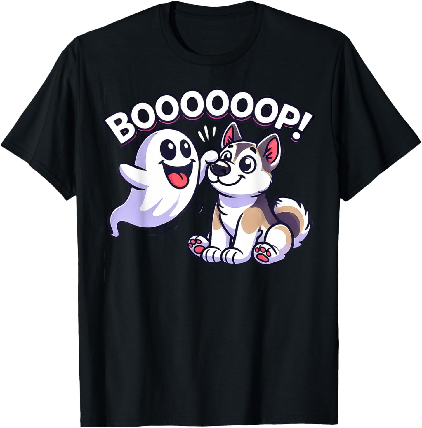 Funny Halloween Ghost Husky Dog Boop Silly Puppy Humor T-Shirt - T-Shirt | Black