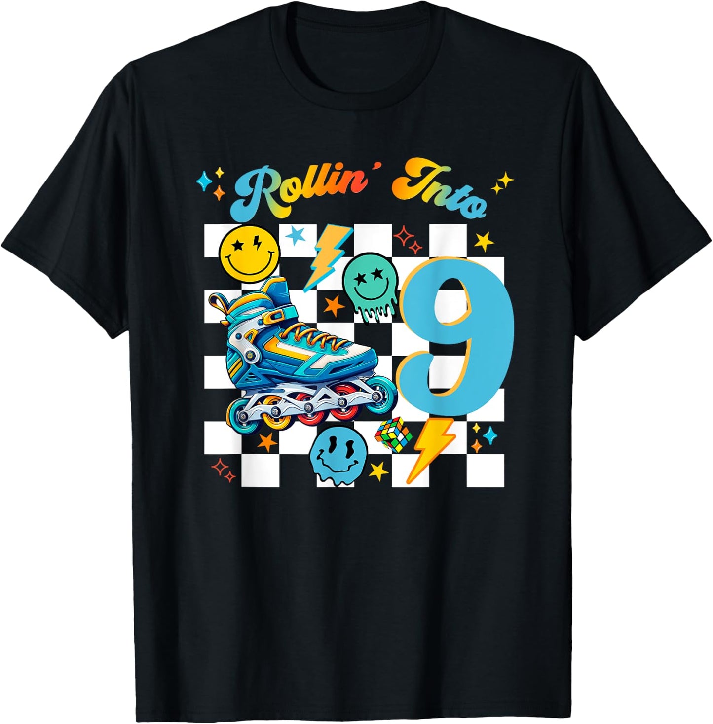 Roller Skating Birthday Dude Boy Roller Skates Retro Party T-Shirt - T-Shirt | Black