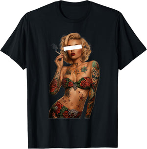 Retro Pinup Sexy Tattoo Girl T-Shirt - T-Shirt | Black