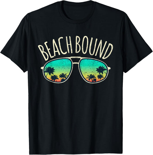 Beach Bound Retro Surf Vintage Sunglasses Distressed Gift Women Kids T-Shirt - T-Shirt | Black
