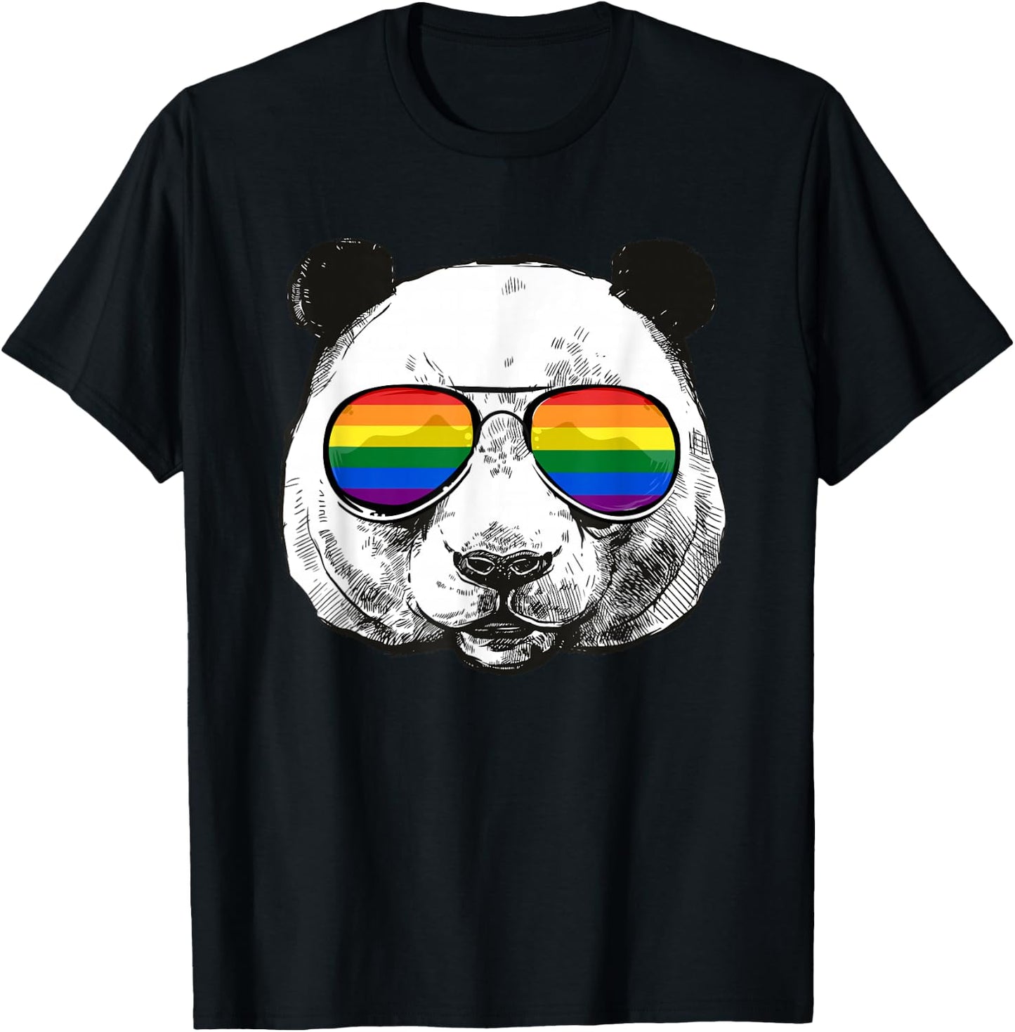 Panda Gay Pride Flag Sunglasses LGBTQ Animal T-Shirt - T-Shirt | Black