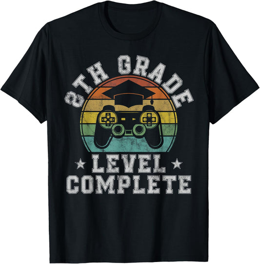 8th Grade Level Complete Eighth Grade Graduation Video Gamer T-Shirt - T-Shirt | Black