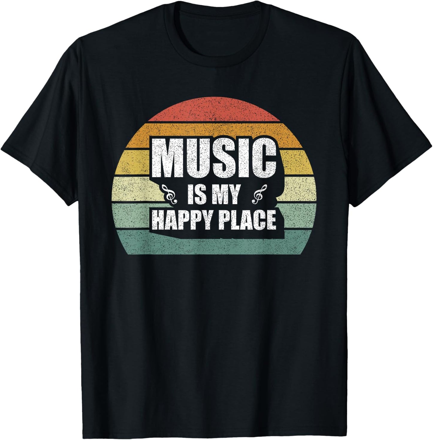Retro Music Is My Happy Place Shirt Inspiring Music Vintage T-Shirt - T-Shirt | Black