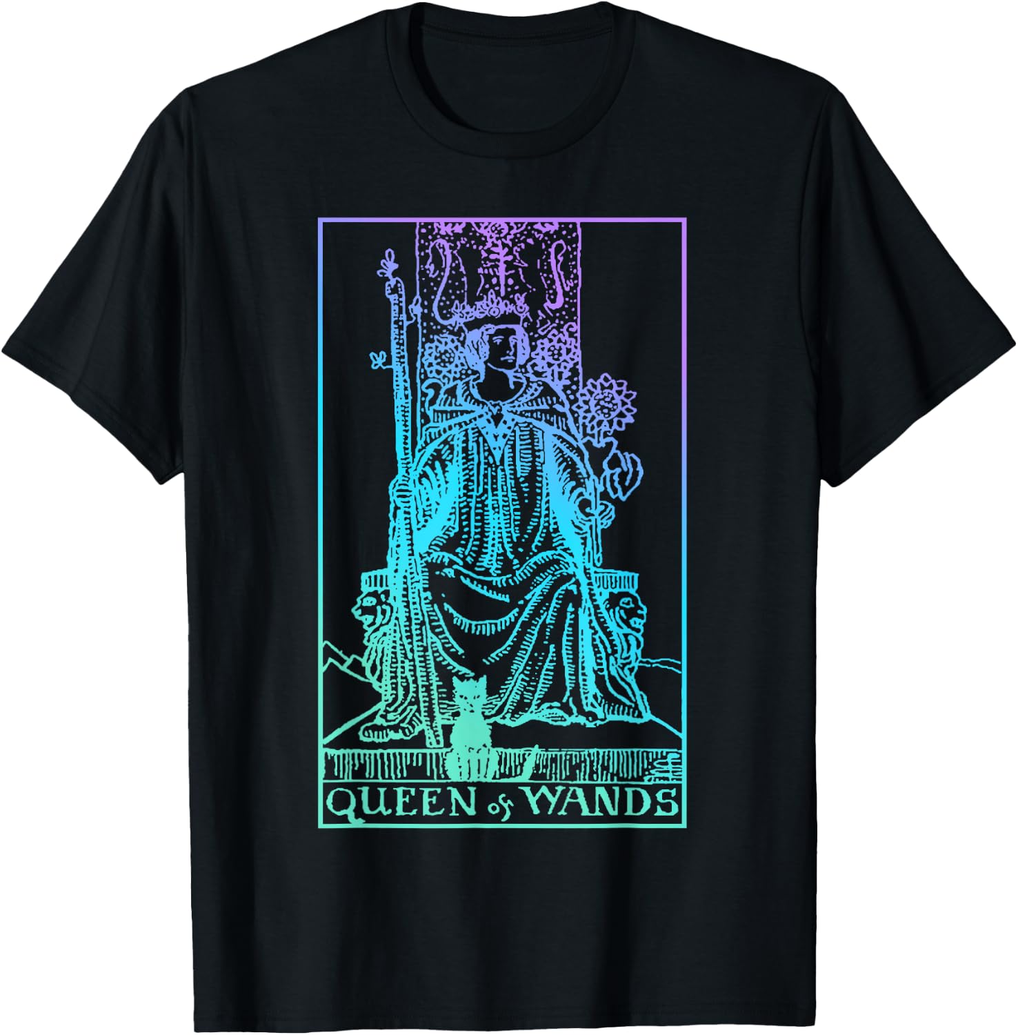 Queen of Wands Tarot Card Rider Waite Witchy T-Shirt - T-Shirt | Black