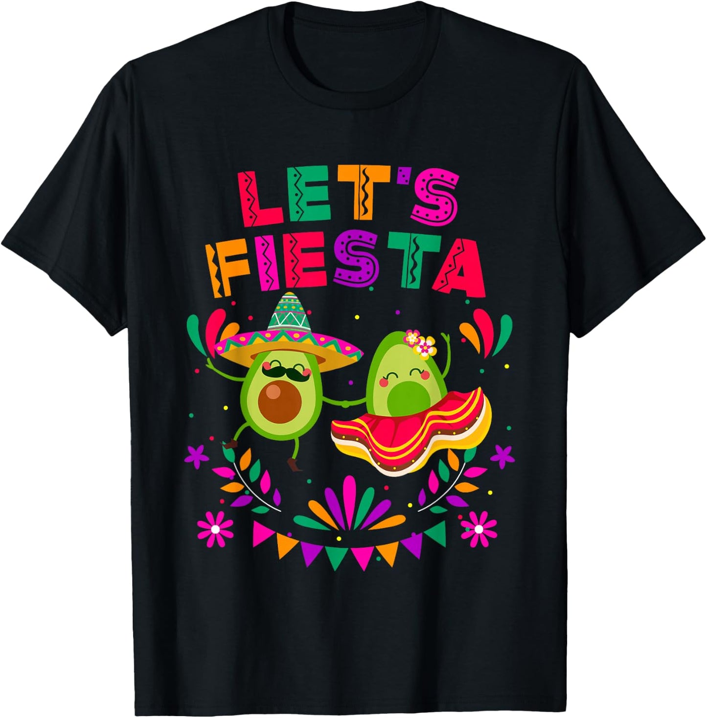 Let's Fiesta Avocado Dancing Cinco De Mayo Mexican Party T-Shirt - T-Shirt | Black