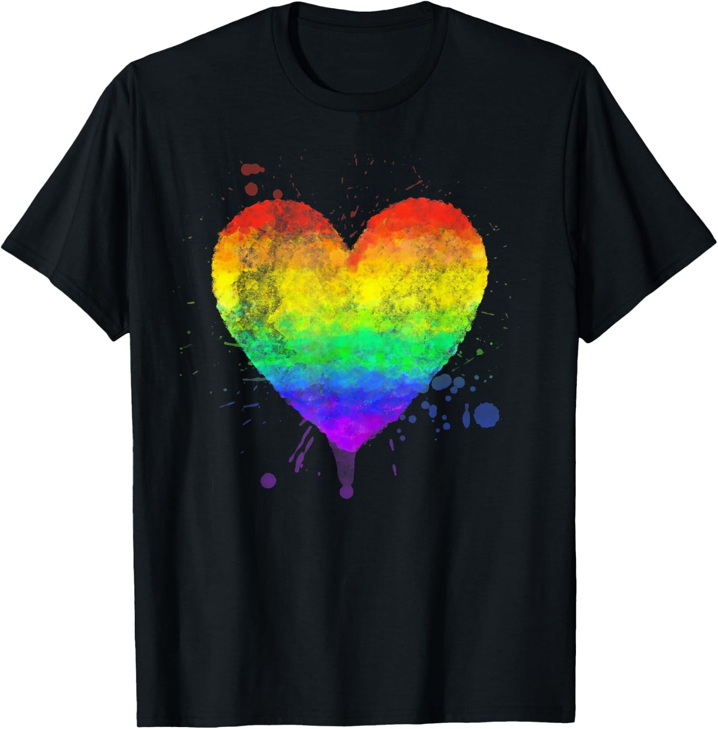 Faded Style Hand Drawn Rainbow Heart Gay Pride Paint Splash T-Shirt - T-Shirt | Black