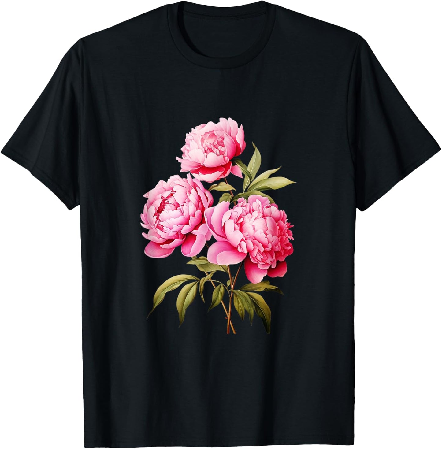 Peony Shirt Beautiful Pink Peonies Flowers T-Shirt - T-Shirt | Black