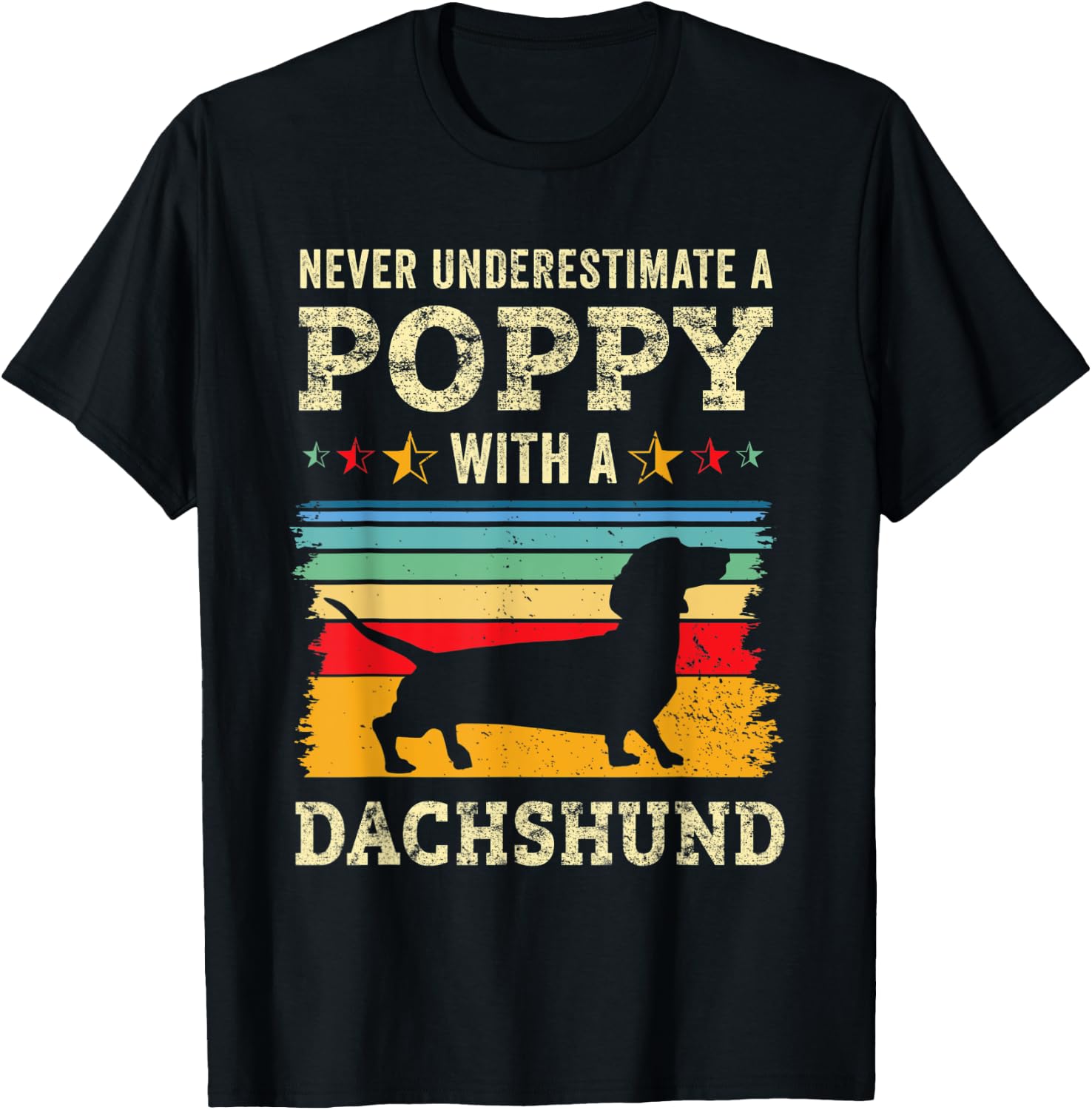 Retro Poppy Dachshund Gift Wiener Dog Owner Doxie Grandpa T-Shirt - T-Shirt | Black