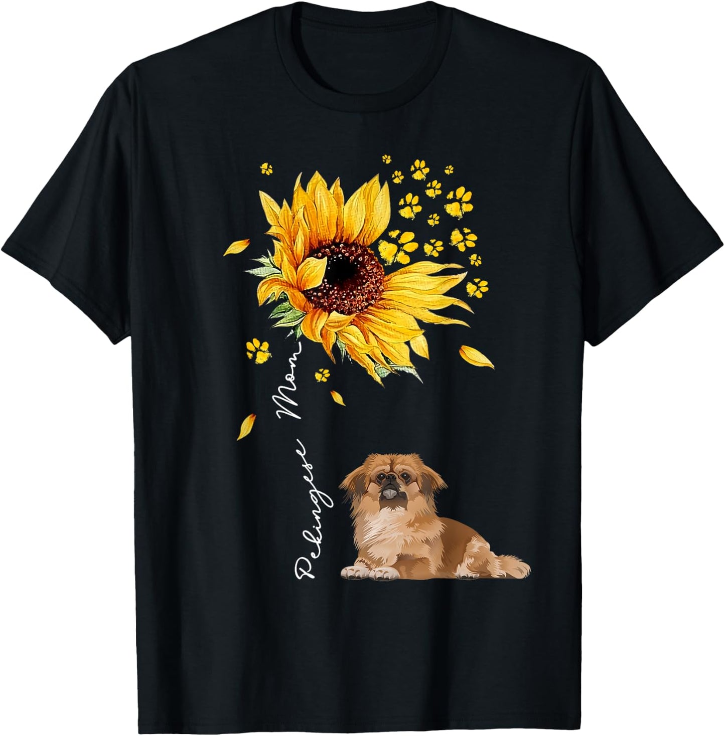 Sunflower Pekingese Mom Dog Lover Gifts T-Shirt - T-Shirt | Black