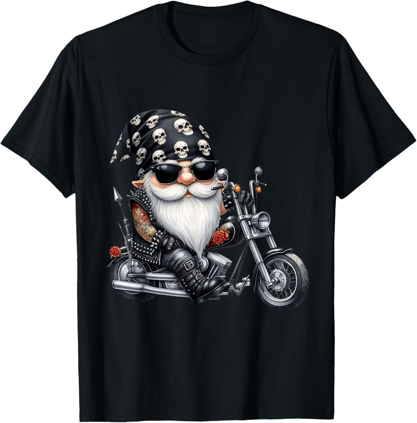 Cool Motorcycle Gnome Graphic For Retired Biker Dad Life T-Shirt - T-Shirt | Black