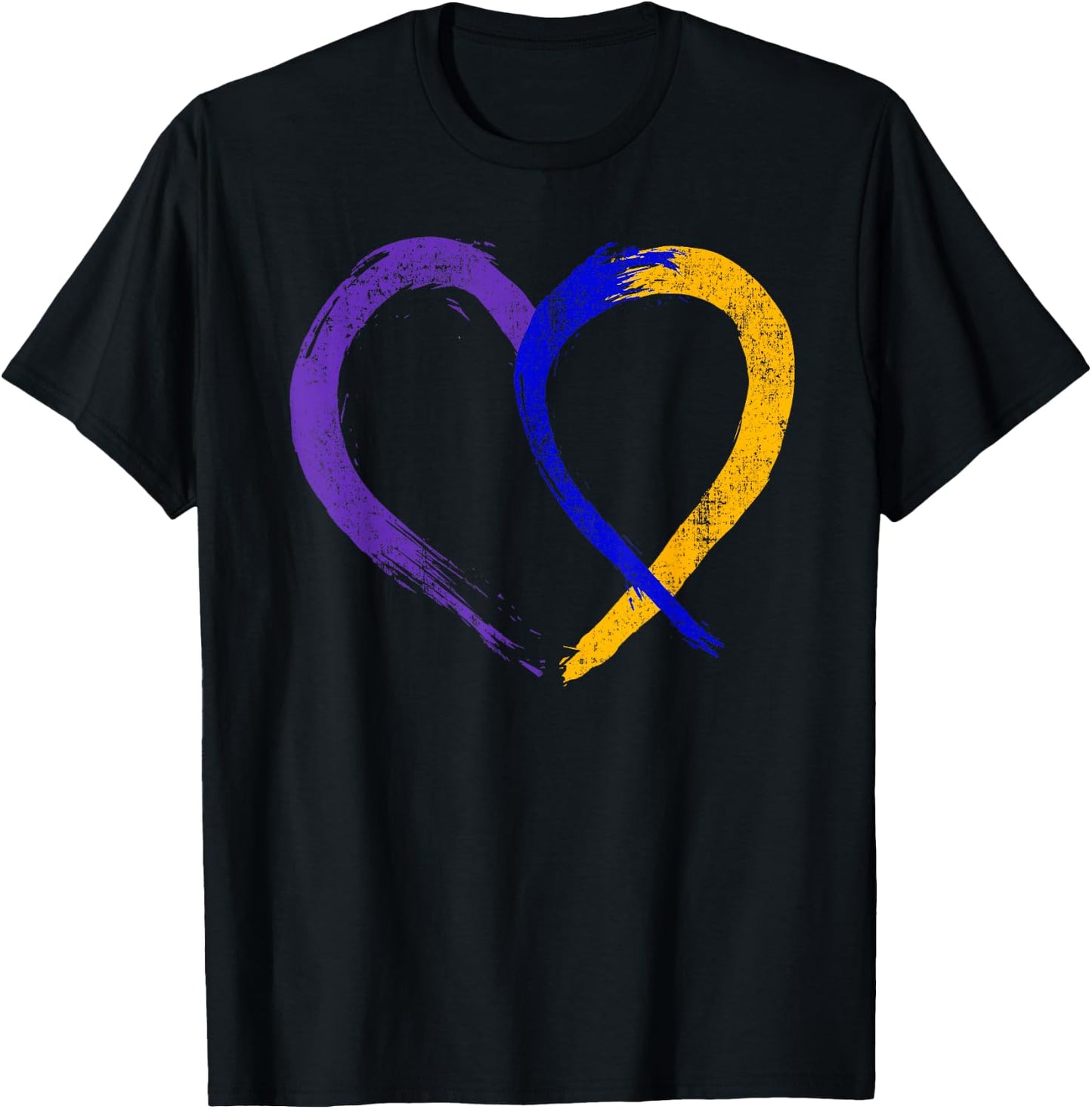 Ribbon Heart Bladder Cancer Purple Blue and Yellow Dysuria T-Shirt - T-Shirt | Black