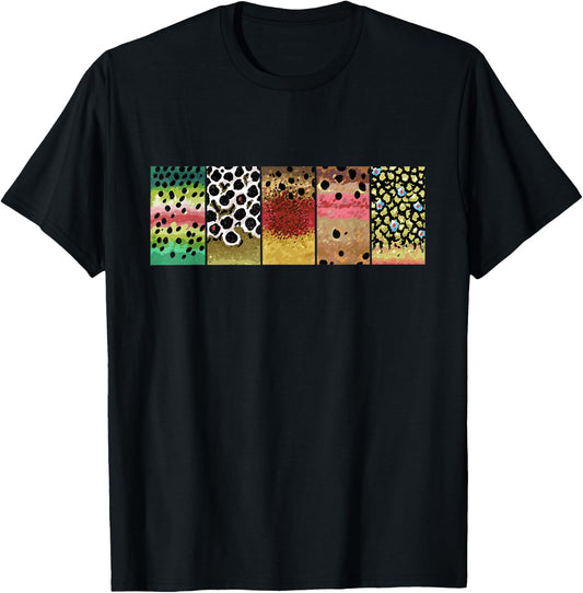 Trout Pattern Art Rainbow Brown Golden Cutthroat Brook Fish T-Shirt - T-Shirt | Black