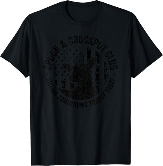 Spoon And Crockpot Club Funny Deer Hunter Hunting Joke Camo T-Shirt - T-Shirt | Black