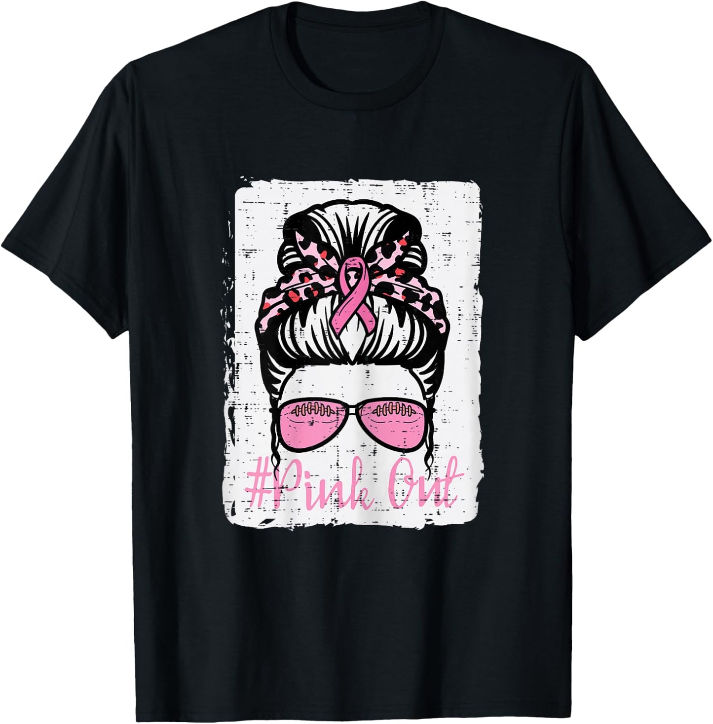 Breast Cancer Messy Bun Pink Out Football Awareness Women T-Shirt - T-Shirt | Black