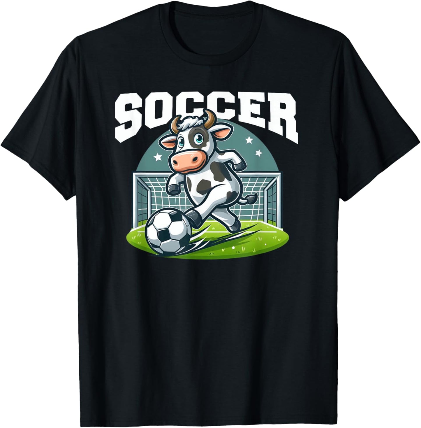 Soccer Cow Playing Soccer Games T-Shirt - T-Shirt | Black
