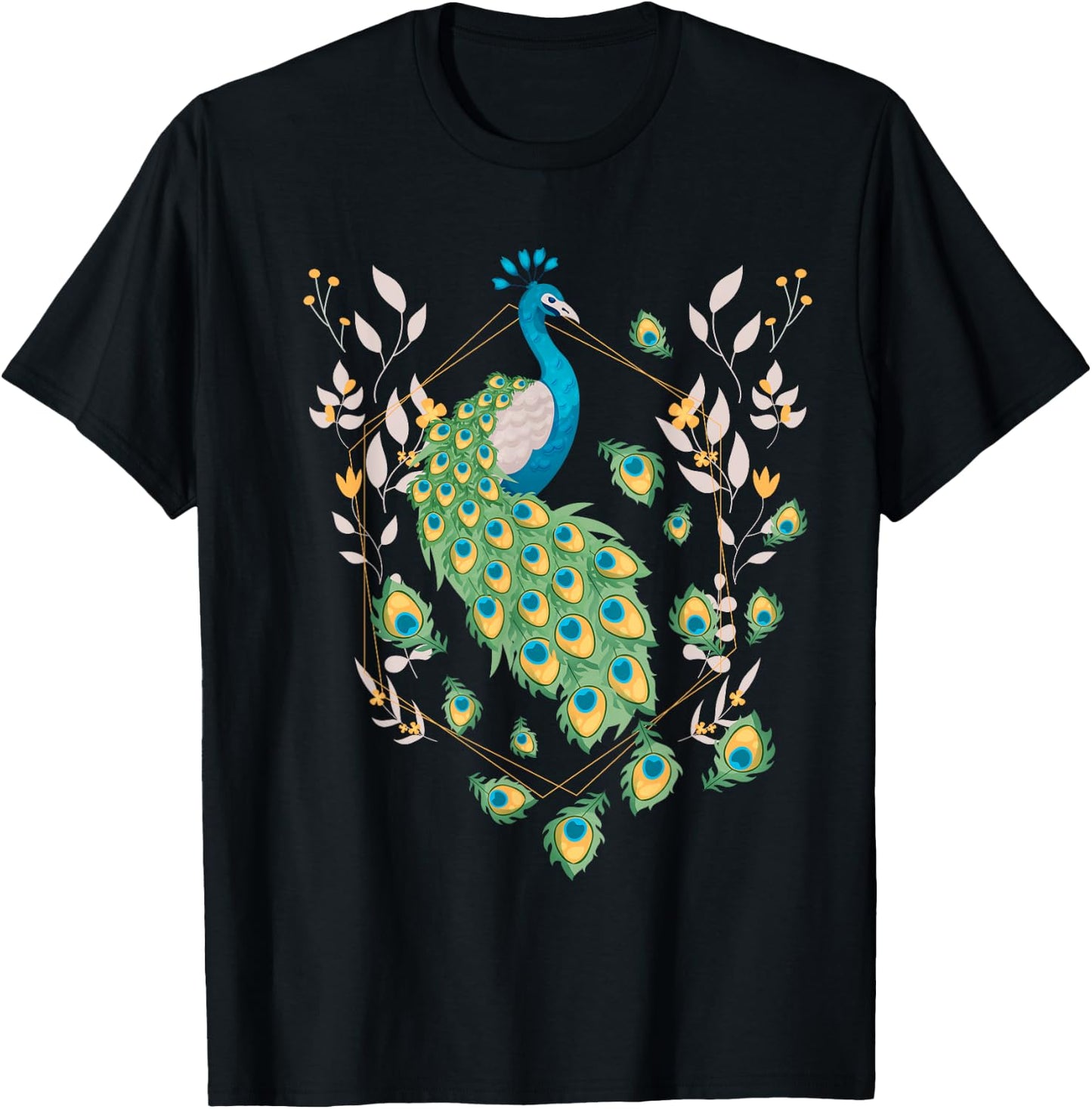 Colorful Peacock T-Shirt - T-Shirt | Black