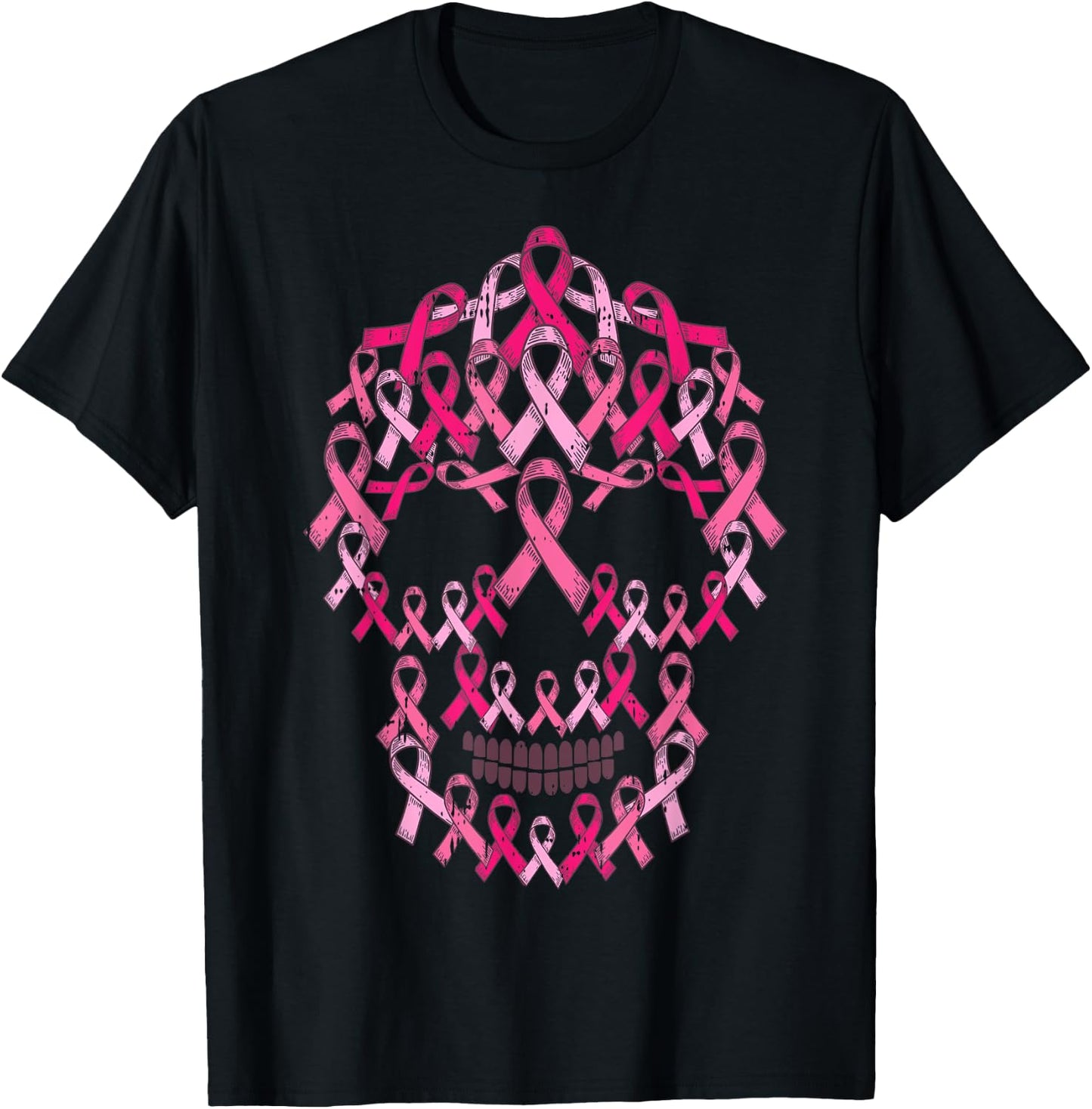 Pink Ribbon Skull Costume Cool Halloween Breast Cancer Gifts T-Shirt - T-Shirt | Black