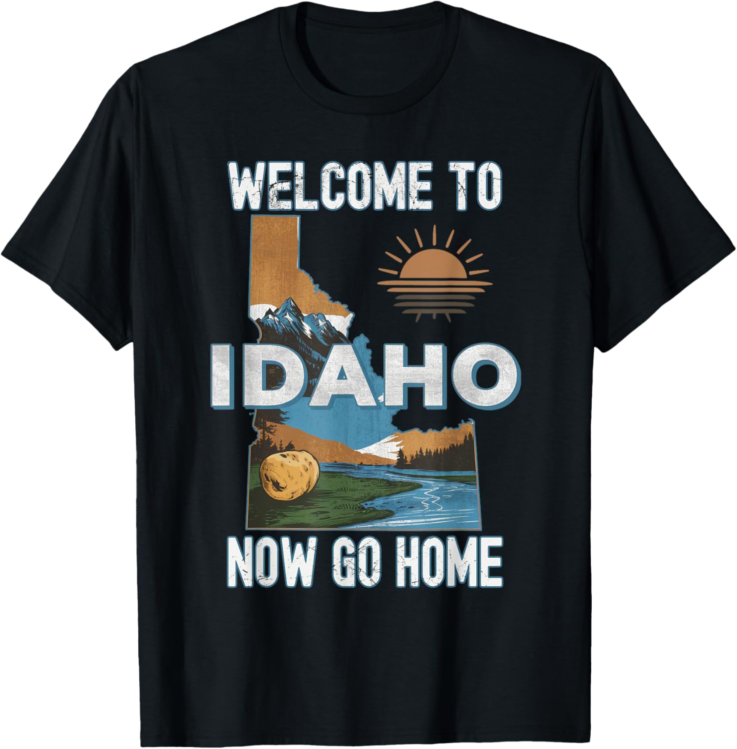 Funny State Pride Souvenir Apparel Funny Welcome To Idaho Retro Design, Idaho Proud Sarcastic , Black, Small, -Adults, Kids, Short Sleeve, Retro, Cotton Blend T-Shirt - T-Shirt | Black