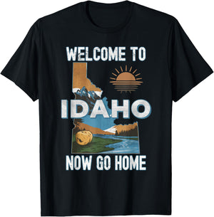 Funny State Pride Souvenir Apparel Funny Welcome To Idaho Retro Design, Idaho Proud Sarcastic , Black, Small, -Adults, Kids, Short Sleeve, Retro, Cotton Blend T-Shirt - T-Shirt | Black