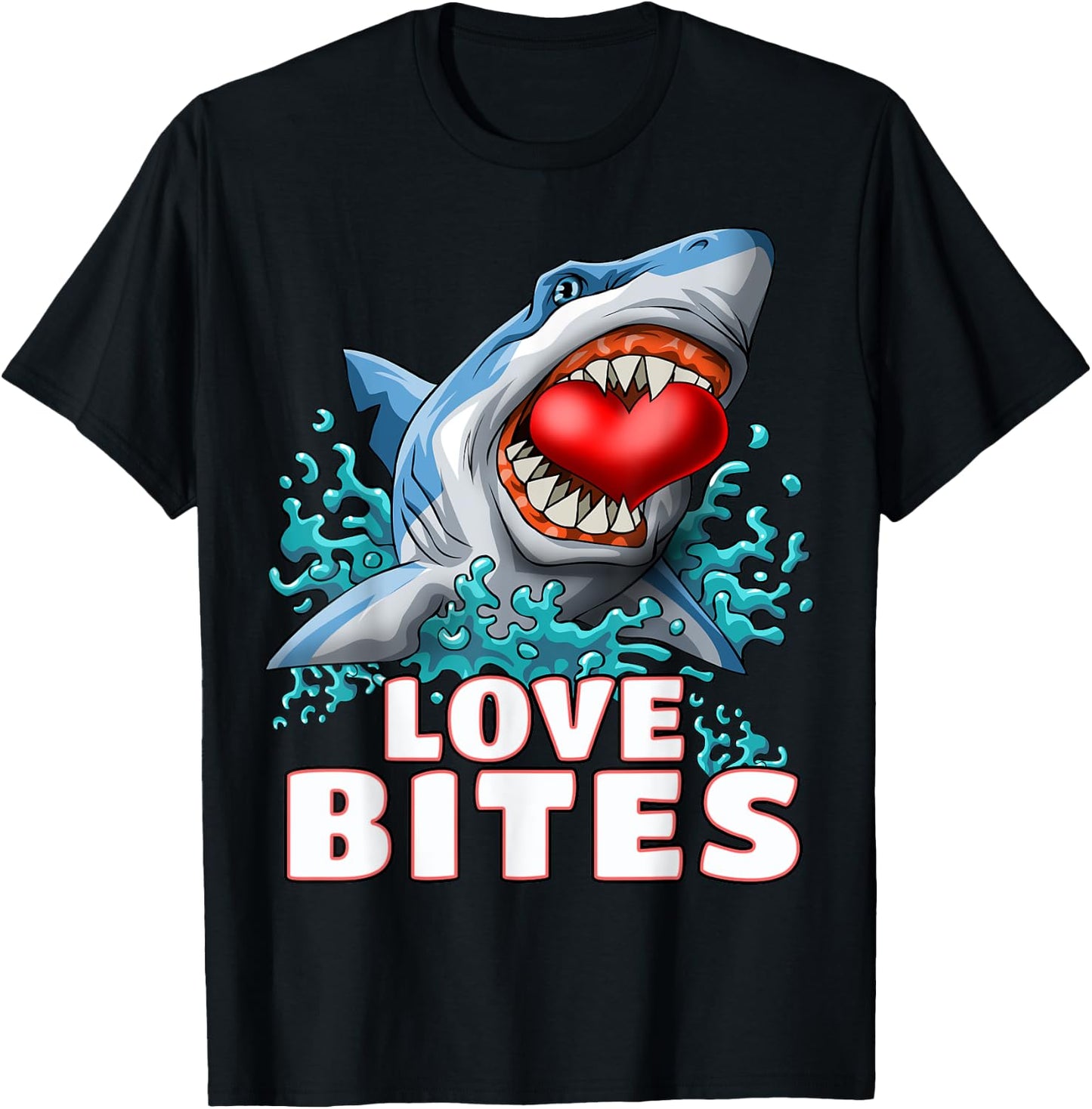 Love Bites Shark Valentines Day Shark Kids Men Jawsome Gift T-Shirt - T-Shirt | Black