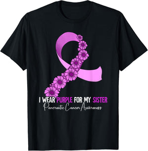 I Wear Purple For My Sister Pancreatic Cancer Awareness T-Shirt - T-Shirt | Black