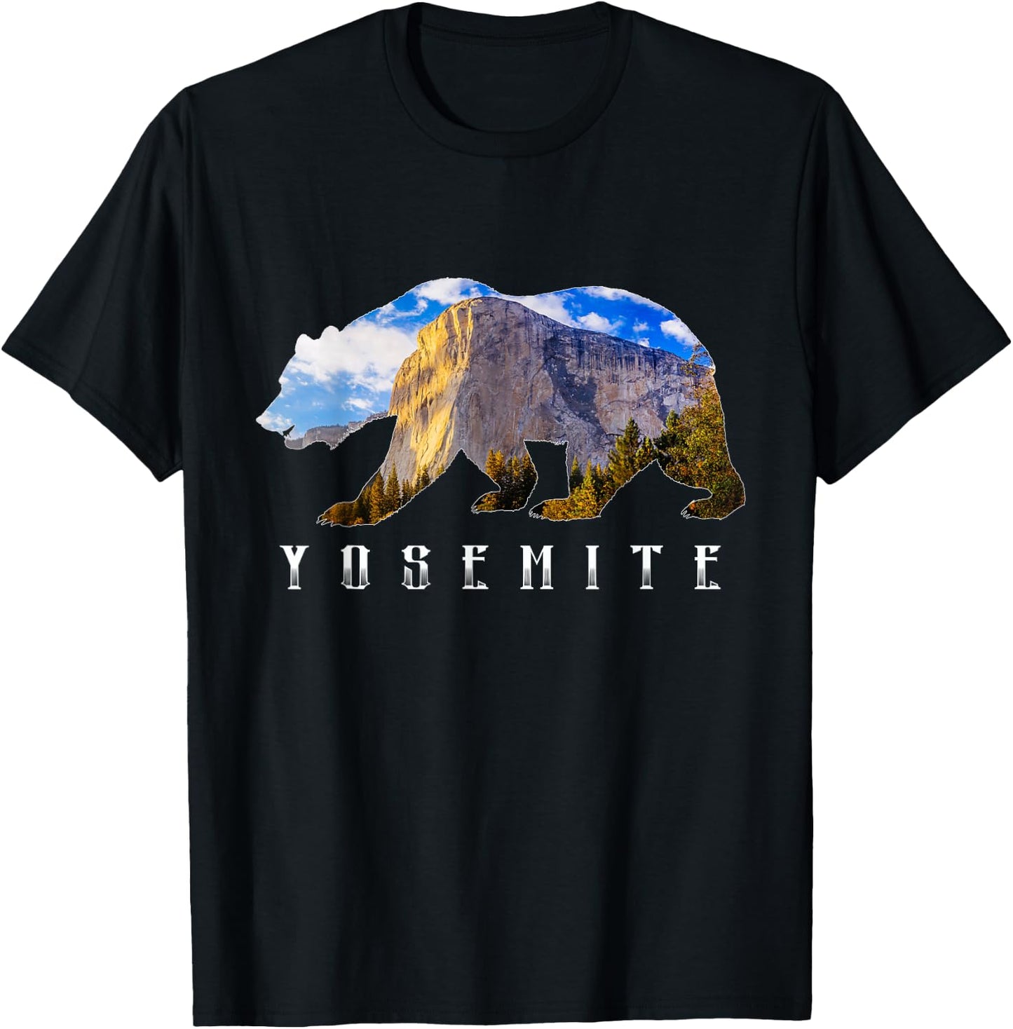 California Bear with Yosemite National Park Image Souvenir T-Shirt - T-Shirt | Black