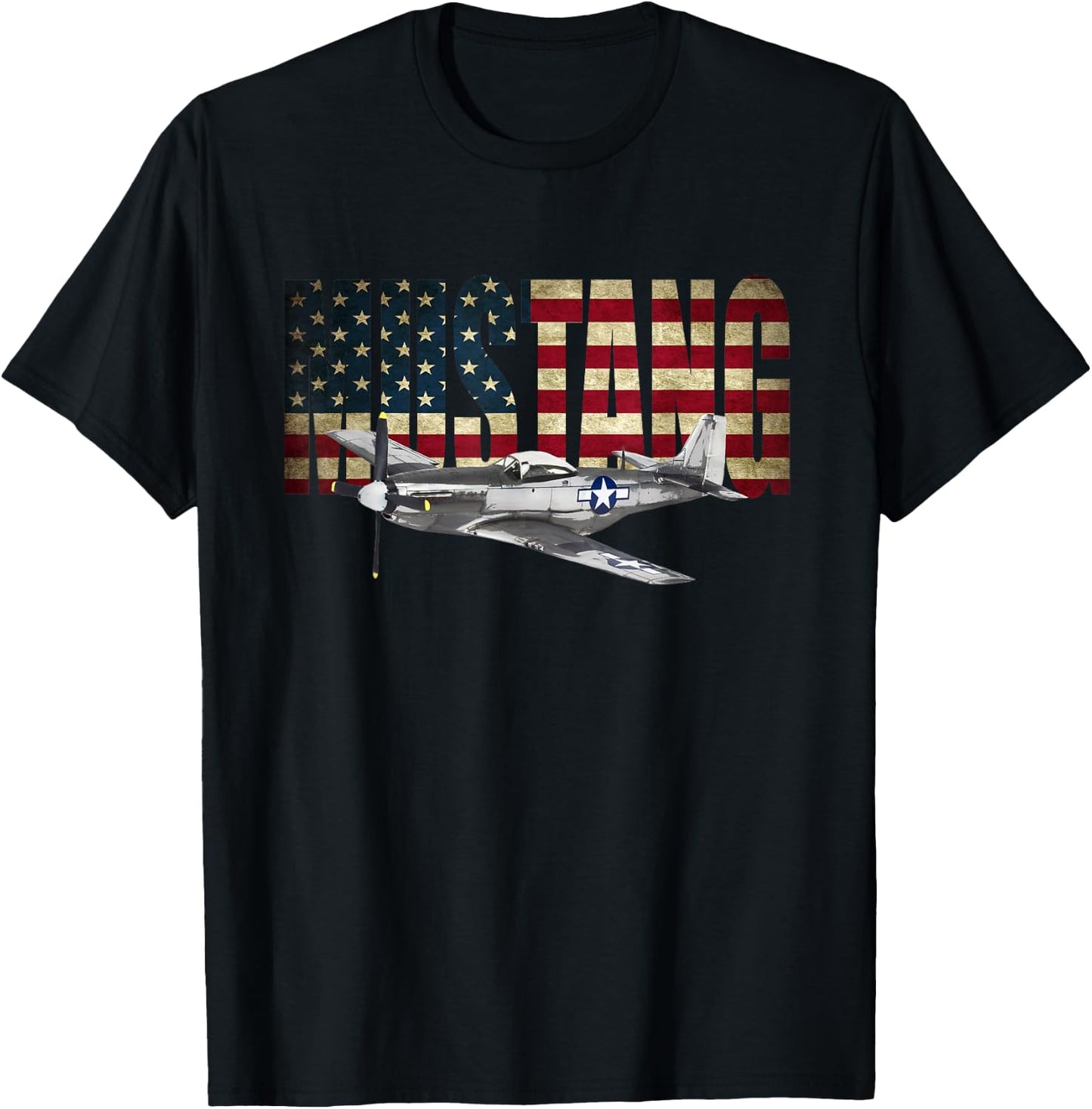 P-51 Mustang Airplane T-Shirt - T-Shirt | Black