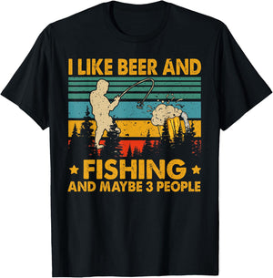 I Like Beer And Fishing Maybe 3 People Funny Drinking Gifts T-Shirt - T-Shirt | Black