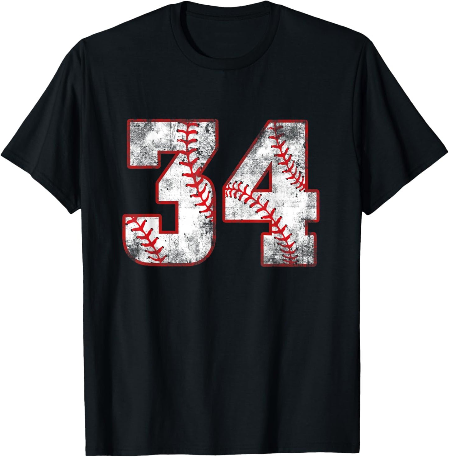 Vintage Baseball 34 Jersey Number T-Shirt - T-Shirt | Black