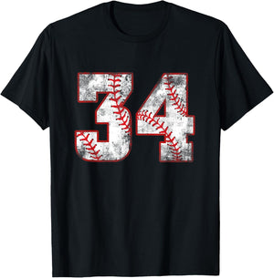 Vintage Baseball 34 Jersey Number T-Shirt - T-Shirt | Black
