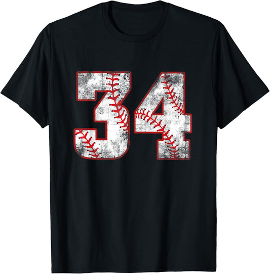 Vintage Baseball 34 Jersey Number T-Shirt - T-Shirt | Black