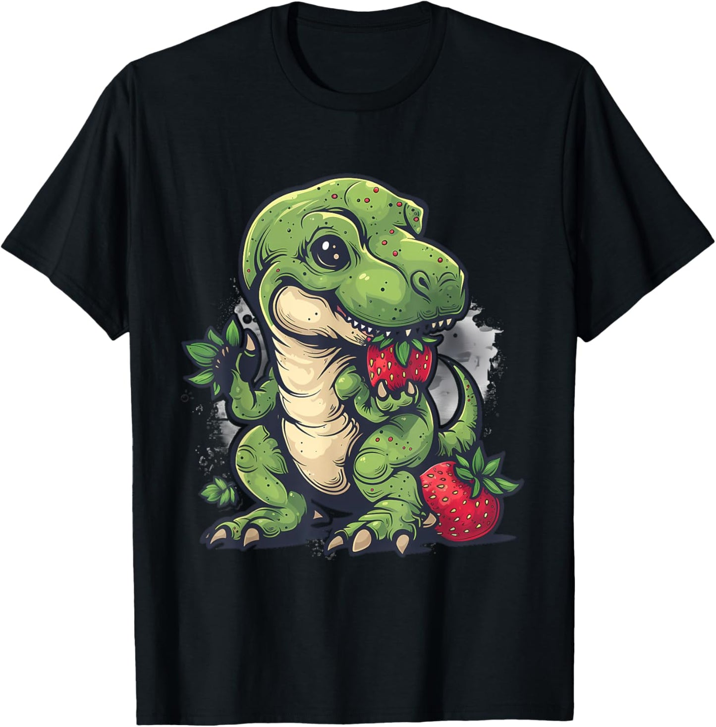 Strawberry Dinosaur Cute Dino Wildlife Strawberries T-Rex T-Shirt - T-Shirt | Black