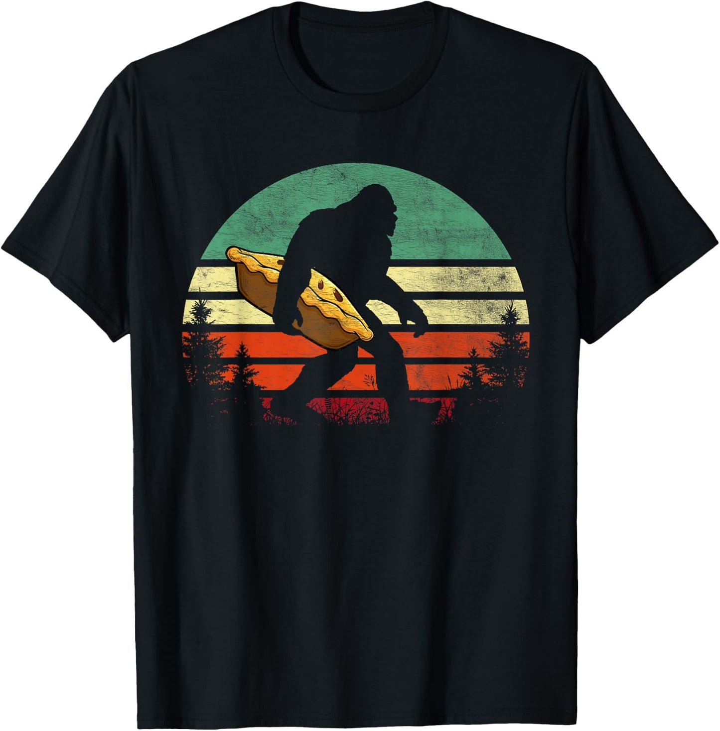 Retro Bigfoot Carrying Apple Pie Thankgiving Sasquatch T-Shirt - T-Shirt | Black