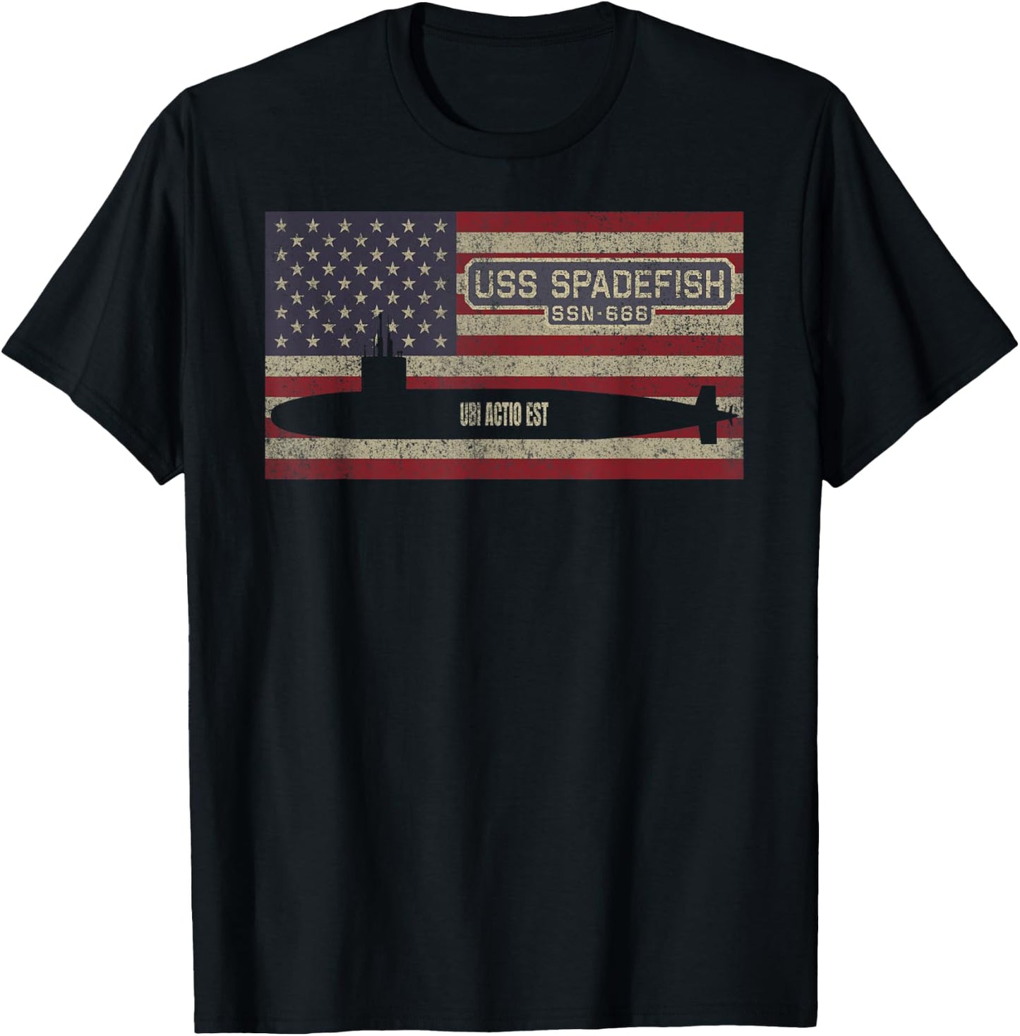 USS Spadefish SSN-668 Submarine USA American Flag T-Shirt - T-Shirt | Black