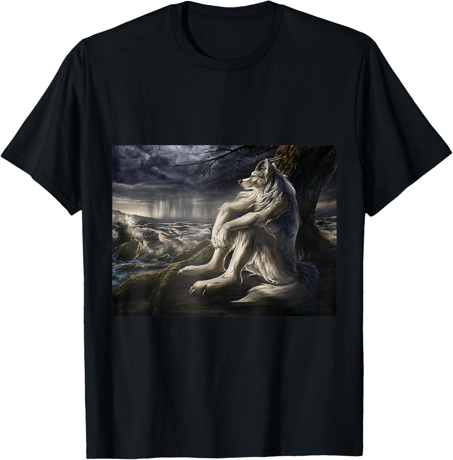 Wolf sitting under tree meme T-Shirt - T-Shirt | Black