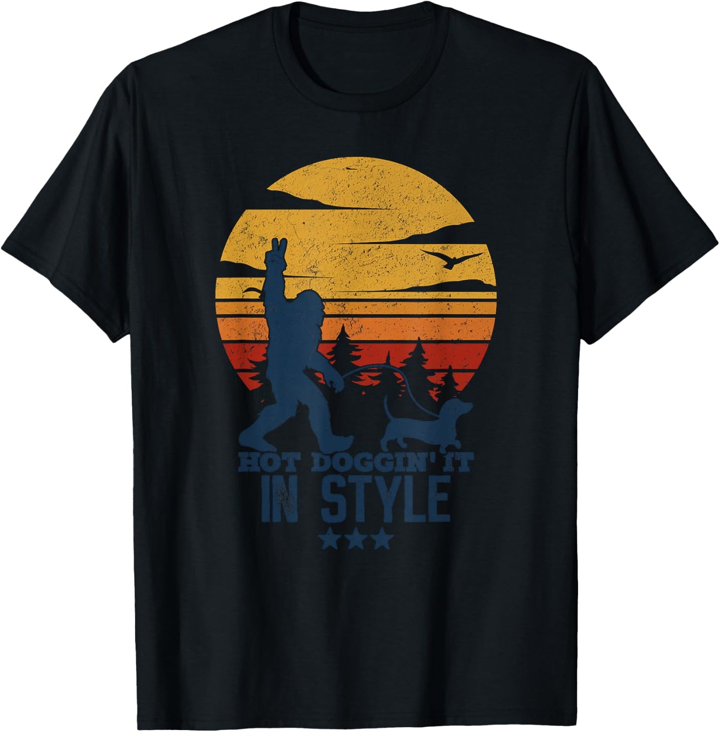 Funny Dachshund Weiner Dog In Style With BigFoot Wiener Joke T-Shirt - T-Shirt | Black