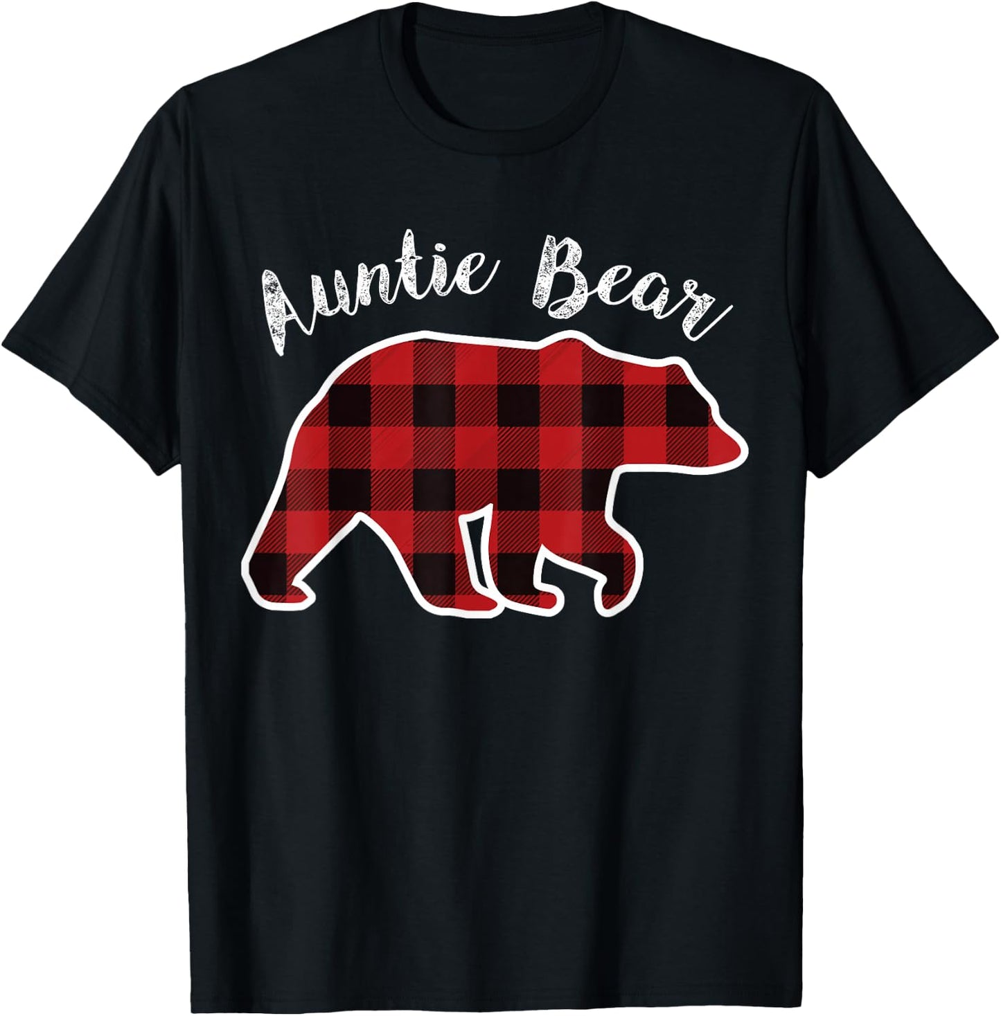 AUNTIE BEAR | Women Red Plaid Christmas Pajama Aunt Gift T-Shirt - T-Shirt | Black