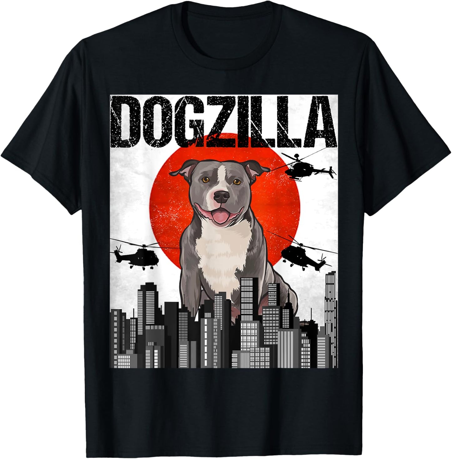 Funny Vintage Japanese Dogzilla Staffordshire Bull Terrier T-Shirt - T-Shirt | Black