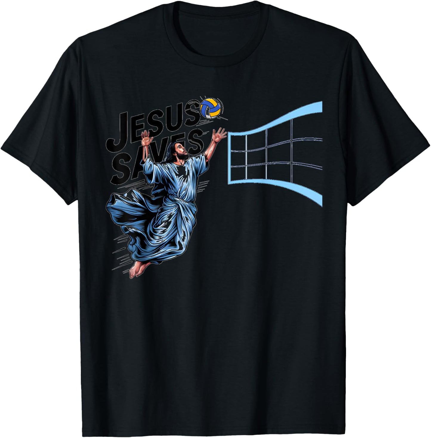 Jesus Volleyball Saves Funny Christian Faith Believer T-Shirt - T-Shirt | Black