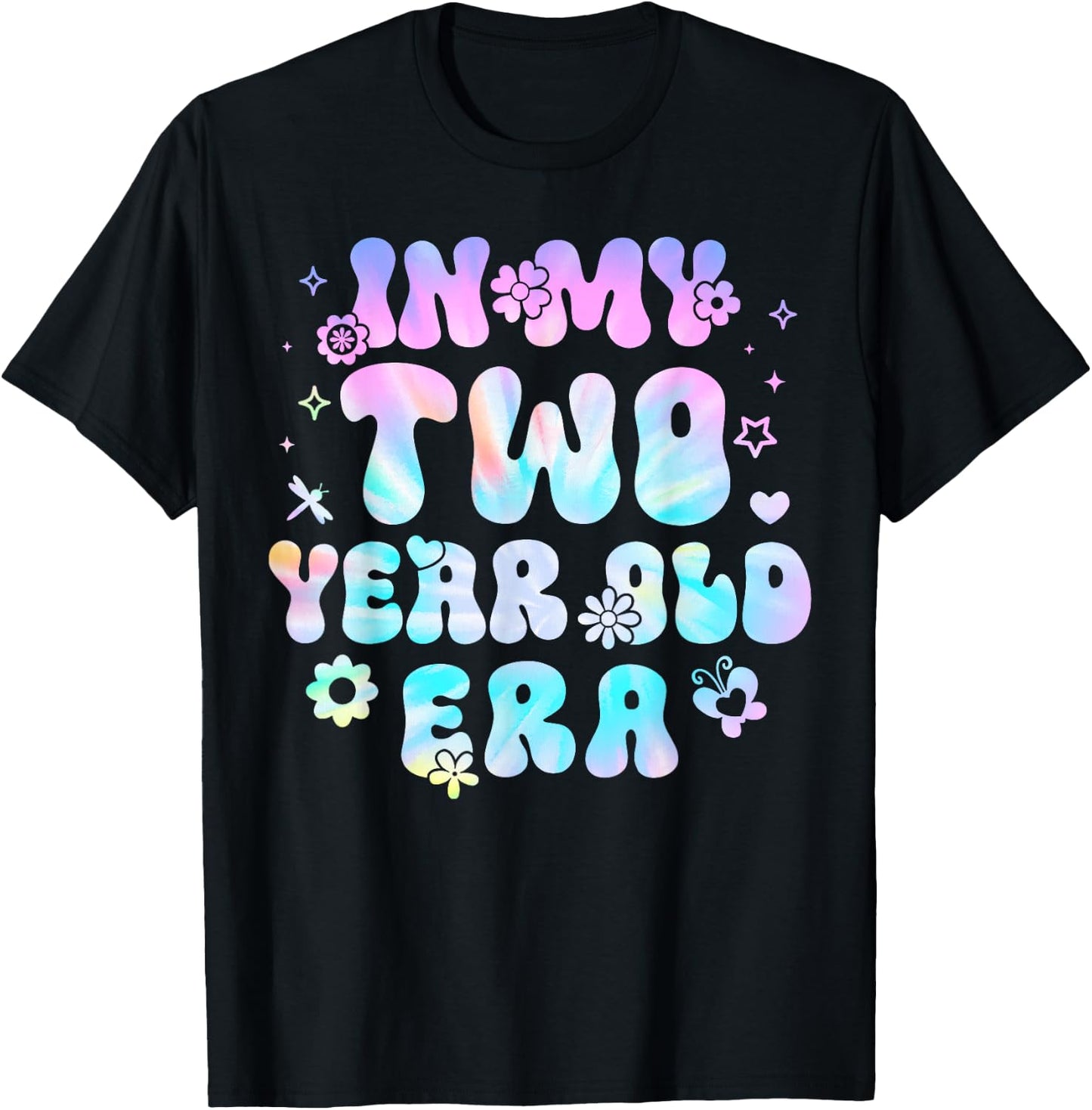 Groovy In My Two Year Old Era Girl 2nd Birthday 2 Yrs Old T-Shirt - T-Shirt | Black