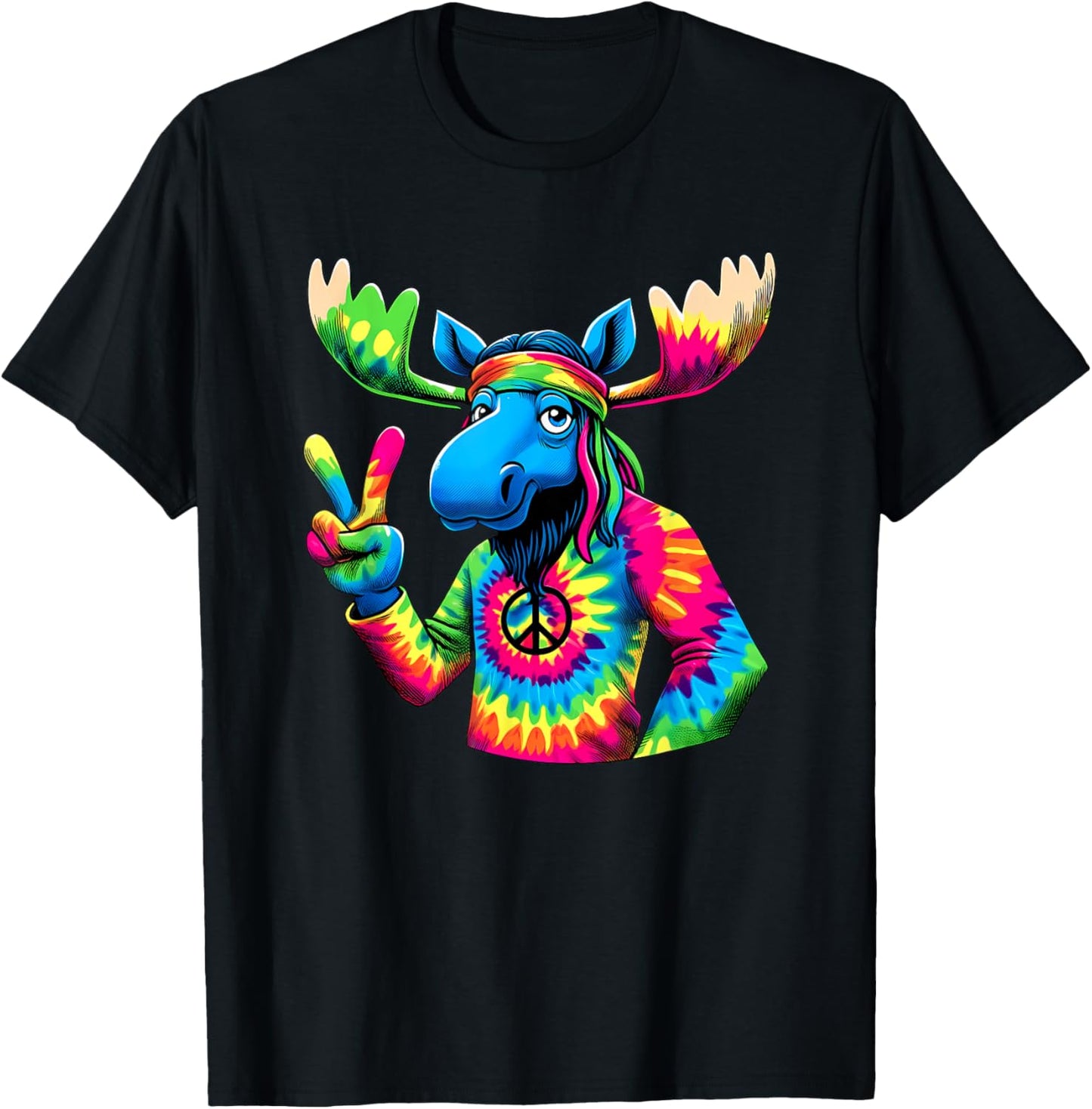 Peace Sign Tie Dye Moose T-Shirt - T-Shirt | Black