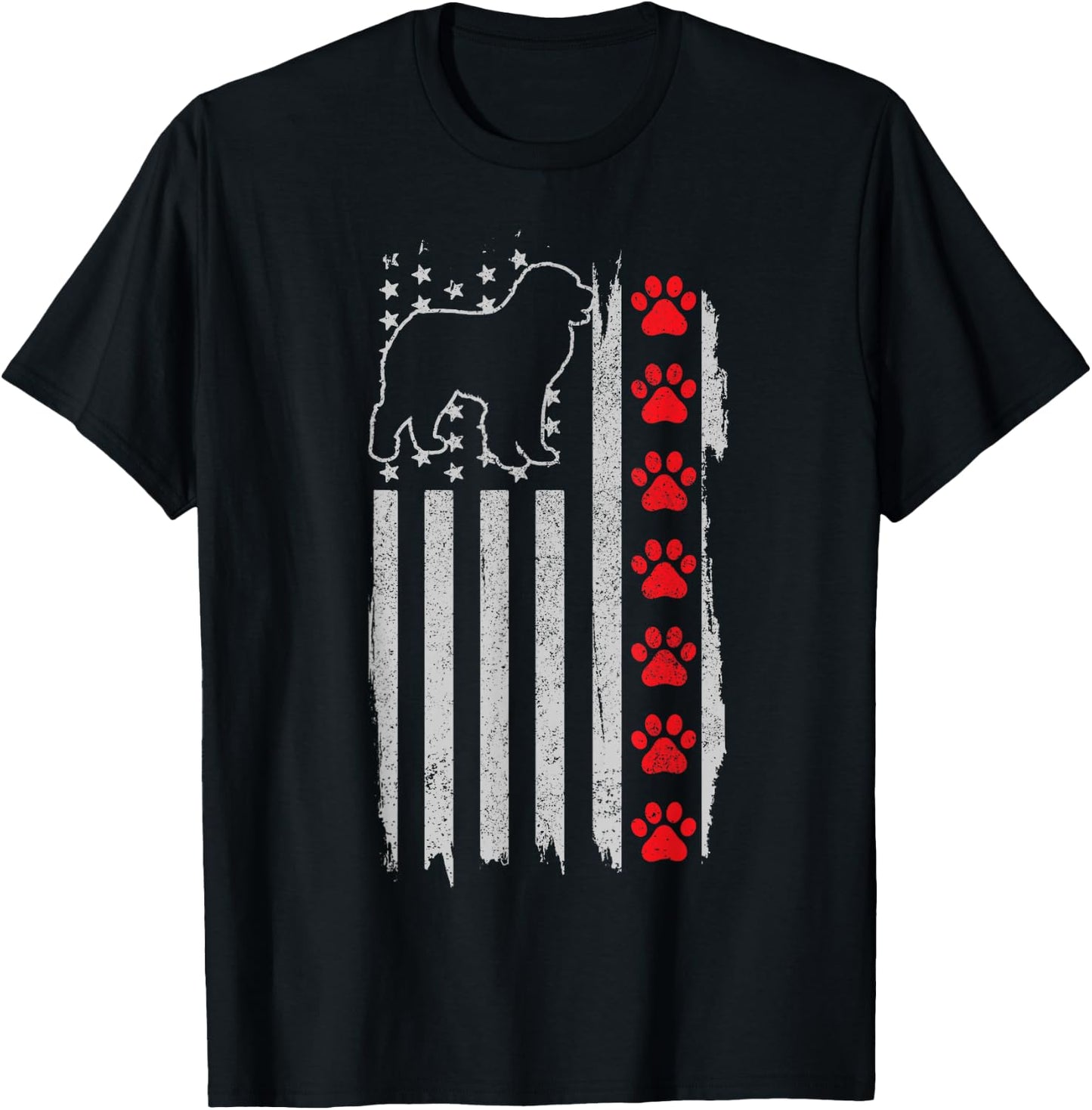 Pyrenees American Flag 4th of July Patriotic Dog T-Shirt - T-Shirt | Black