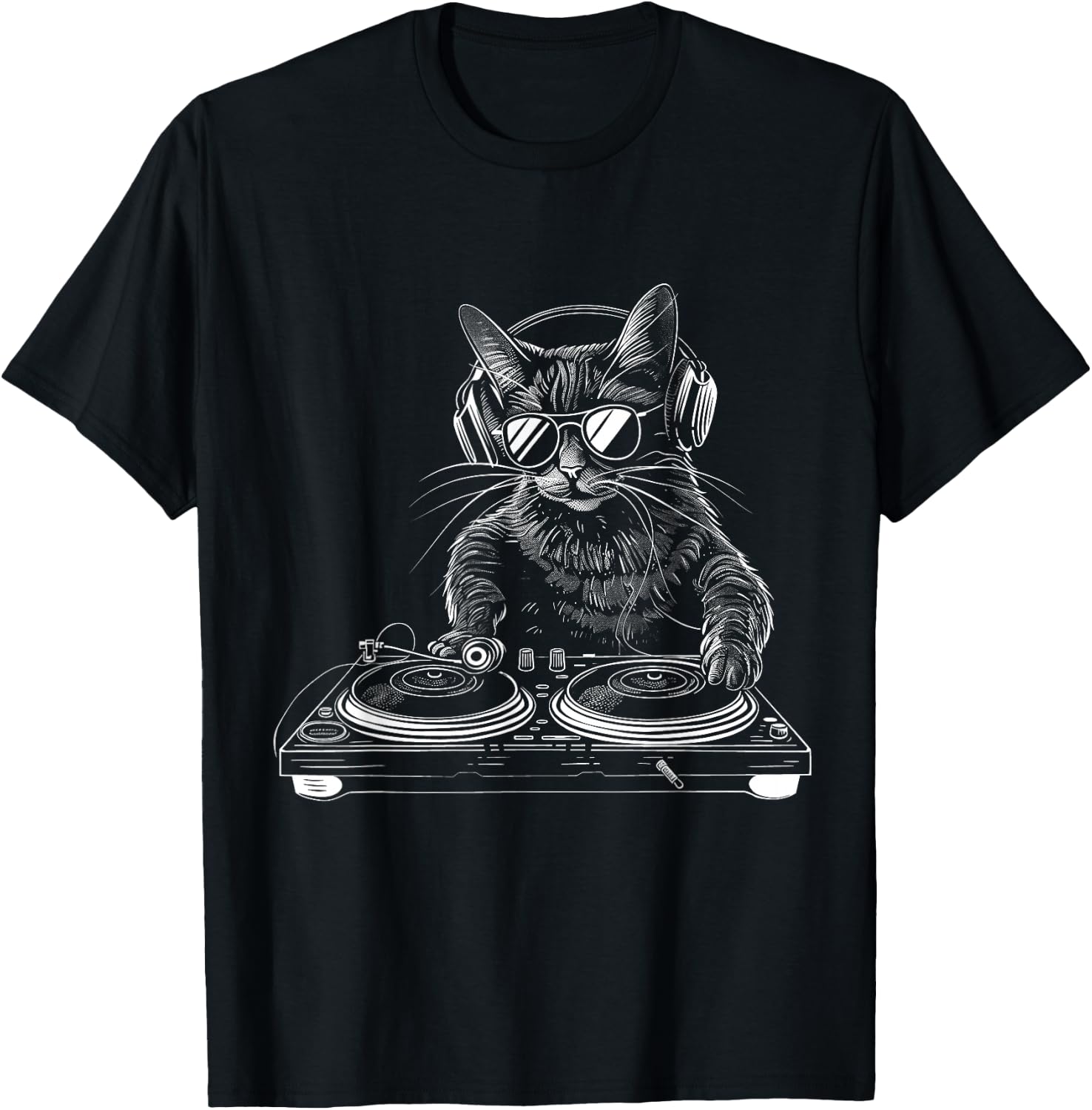 DJ Cat EDM Techno House Music Funny Cat Lover T-Shirt - T-Shirt | Black