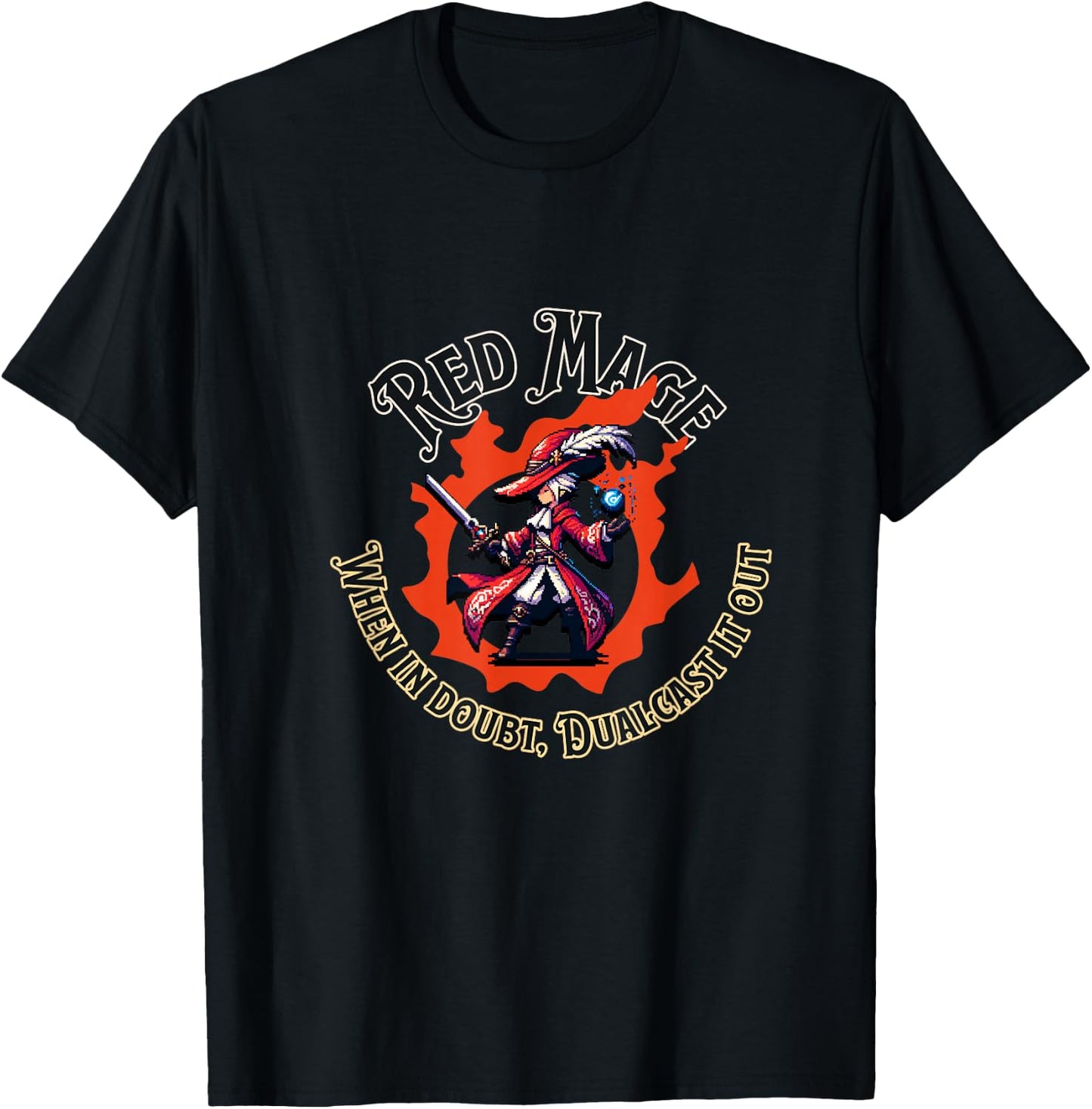 Red Mage - When in doubt dualcast it out - Funny MMORPG T-Shirt - T-Shirt | Black